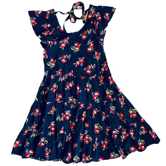Jill Stuart Women’s NEW Sz XS Red Blue Floral Flutter Sleeve Tiered Ruffle Dress - Picture 2 of 9